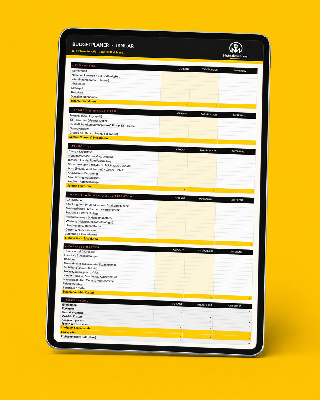 Der Mutschwestern-Budgetplaner als Excel-Vorlage
